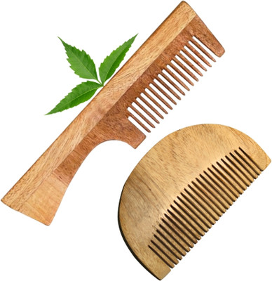 MICLAC Kacchi Neem Wooden Beard & Handle comb Set for Men