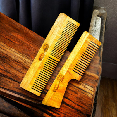 Eco with me Handcrafted from high-quality neem wood Comb (Pack Of 2 Combo)