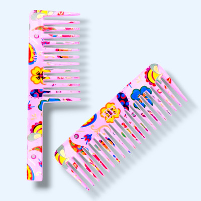 Yolin Wide Tooth Combs for Long Hair – Printed Design for Shampoo Use (Set of 2)
