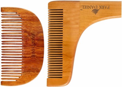 PARK DANIEL Handcrafted Wooden C Shaped, L Shaped Beard Comb For Men Pack of ( 2 Pcs.)
