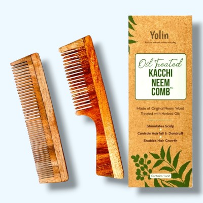 Yolin Handmade Neem Wood Anti-Static Shampoo Comb | Pcs of 2