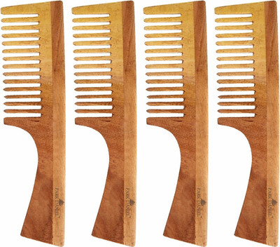 PARK DANIEL Natural & Ecofriendly Handmade Neem Wooden Dressing Handle Comb(7.5 inches)- For Stimulate Hair growth and Antidandruff Unisex pack of 4 Pcs