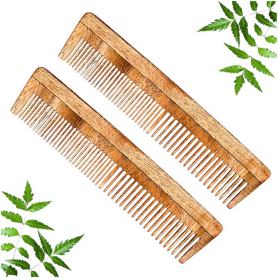 MICLAC Beard comb for men - 2Pcs, Wooden Dual Tooth Comb