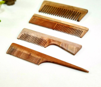 feelhigh Pack of 4 Neem Wooden Comb Set | Dandruff Remover