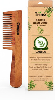 CANECO Kacchi Neem Wood Comb for Hair Growth & Dandruff Control (Handel Comb Pack of 1)