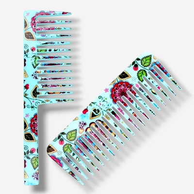 Yolin Printed Wide Teeth Shampoo Comb Combo for Women | pack of 2