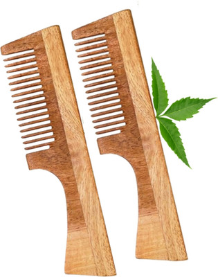 MICLAC Men kachi neem comb with handle for hair 2PCS