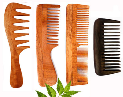 RUfiys Wooden Comb Combo Pack of 4 for Women & Men Hair Growth Anti Dandruff