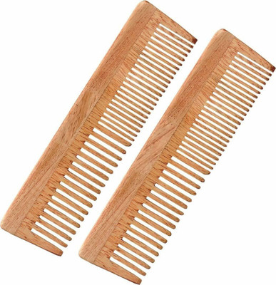 Leyden Organic Handmade Neem Wood Broad Tooth Anti-Dandruff Comb For Men And Women (2 PIECE)
