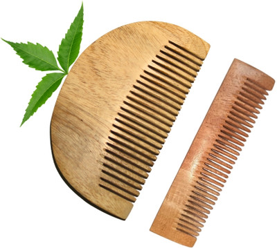 MICLAC Neem Wooden Beard & Pocket Comb,,Hairfall,Dandruff , Frizz Control Combo