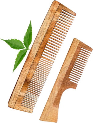 MICLAC Neem Handle & Dual Tooth Comb Set for curly hair