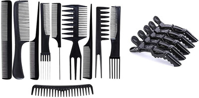 LOVHIDE 16Pcs Styling Comb Set-10Pcs Hair Stylists Comb & 6Pc Alligator Sectioning Clips