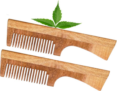 MICLAC Wide tooth wooden comb with handle for men 2PCS