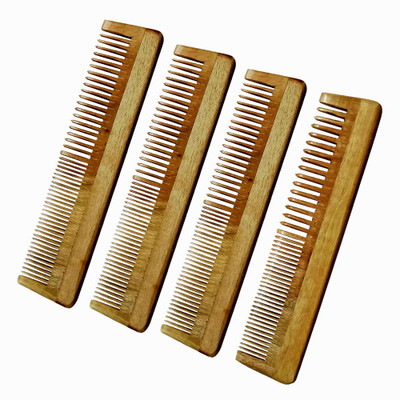 Ginni Marketing Combo of 4 Neem Wood Combs (regular + regular detangler-7.5 Inches each)