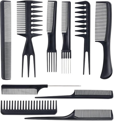 Morbee 10-Piece Heat-Resistant Anti-Static Hair Styling Comb Set, Black, Unisex