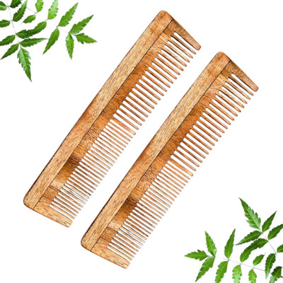 MICLAC Comb - 2Pcs, Wooden Dual Tooth Comb