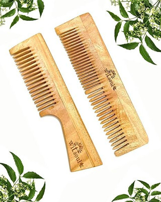 WITSOUL Kachhi Neem Wood Comb/HANDLE AND 2 IN 1 Comb for Anti-Dandruff Comb