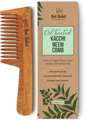 Nat Habit Wooden Comb for Women & Men | Wide Tooth Neem Comb for Hair & Scalp Care