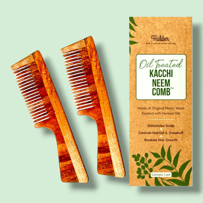 HALDER 1Pcs Kacchi Neem Wood Comb: Dandruff Control and Hair Straightening Tool