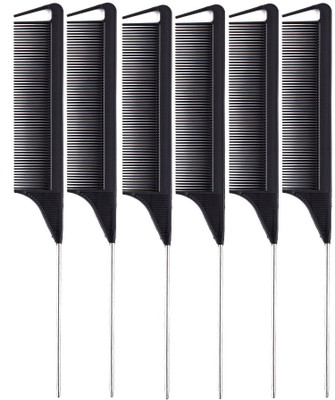 CombZone 6 PCS Rat Tail Hair Parting Combs, Steel Pin Rat Tail Teasing Fine Tooth Combs