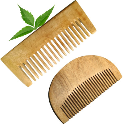 MICLAC Neem Wooden Beard & Shampoo Comb,Hair Growth & Detangling Comb Combo