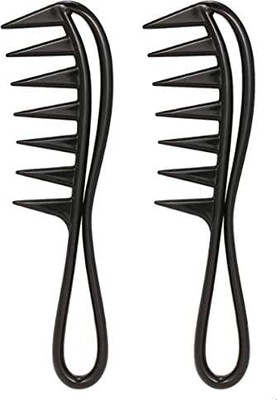 Jynxe Plastic Wide Teeth Curly Hairdressing Tooth Comb Black (Pack Of 2)