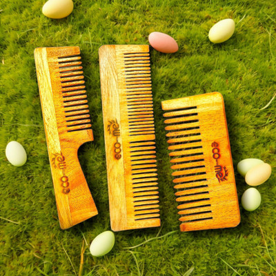 Eco with me Handcrafted from high-quality Neem Wooden Comb (3pcs Combo)