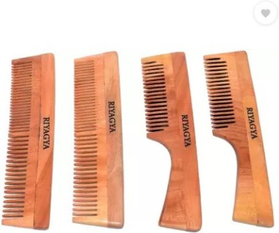 RIYAGYA 2 pcs neem wood comb and 2 pcs neem wood handle comb Pack of 4