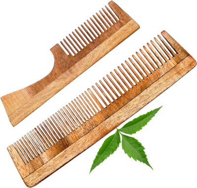 MICLAC Neem Wooden Handle & Dual Tooth comb Combo