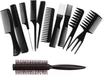 synonym beauty Professional Combs for cutting Set of 10 With Round Hair Brush