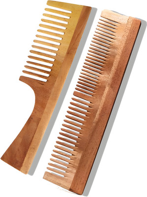 Asogya Handmade Neem Wood Comb Set For Anti Dandruff Hair-fall Reduce Pack of 2