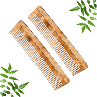 MICLAC Comb wooden - 2Pcs, Wooden Dual Tooth Comb