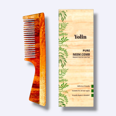 Yolin Neem Wood Comb with Handle for Healthy Frizz-Free Hair