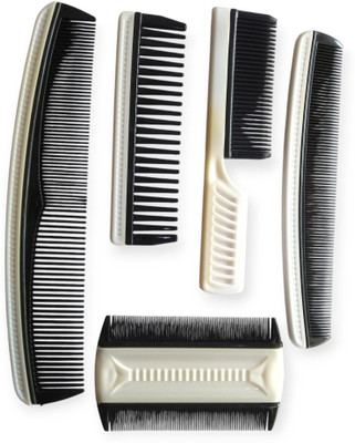 ARPANA BRIGHT Professional Hair Comb Set, 5-Piece Black and White Styling Combs