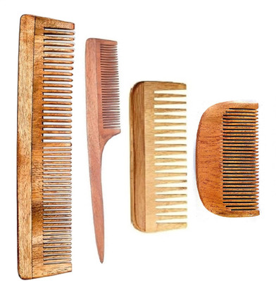 JM SELLER Hair Styling Neem Wooden Dual Tooth , Beard ,Shampoo & Tail Comb With Combo Set