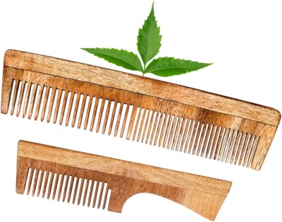 MICLAC Kacchi neem Handle & Dual Tooth comb Set