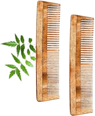 MICLAC Neem Wooden Dual Tooth Comb for Hair Growth ,Perfect Hair Setter 2PCS