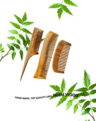 IRSS Ayurvedic Neem Wood Anti Dandruff Hair Comb ( pack of 3) Bina + telcom+chand