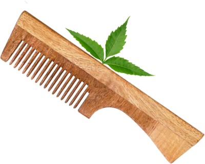 MICLAC Women Kacchi neem wooden wide tooth comb with handle 1PCS