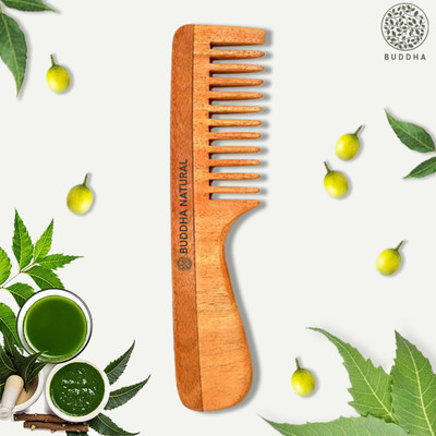 buddha natural Handle Neem Kacchi Wooden Comb - Helps Scalp Healthy & Free From Infections