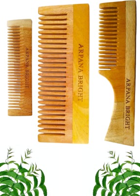 ARPANA BRIGHT Neem Wooden Comb Combo Pack | Hair Growth, Hairfall, Dandruff, Frizz Control