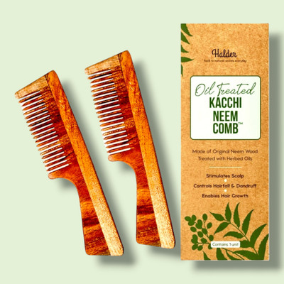 HALDER Wide Tooth Neem Wooden Comb for Healthy Hair Growth and Frizz Control