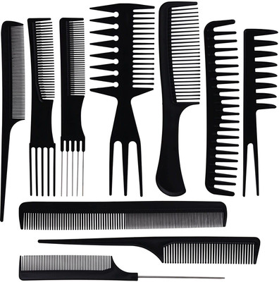 glowician Girl's Multipurpose Black 10 Pcs Hair Cutting & Styling Combs Kit - (Pack of 10)