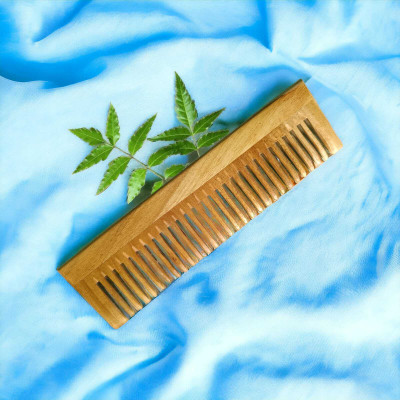 MICLAC Handmade Wooden Neem wide tooth Comb for Hair Growth and Hairfall Control 1PCS