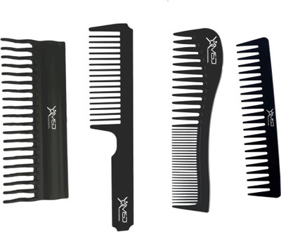 XMSD PROFESSIONAL Salon Styling Barber Combs Kit 4 Piece Plastic Fine and Wide Tooth Hair Combs