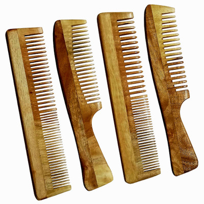 Ginni Marketing Combo of 4 Neem Wood Combs (Regular+Handle) ()