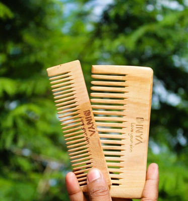 dinya Pocket Neem Wooden Comb Set – Baby and Wide Large (Pack of 2)