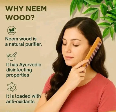GLOSCEND Kacchi Neem Wooden Comb with Handle For Men & Women (Wide Tooth)