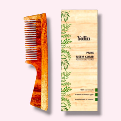 Yolin Neem Wood Comb with Handle to Maintain Hair Strength and Reduce Frizz