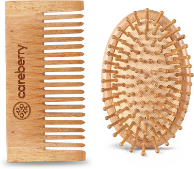 Careberry Holistic Hair Care Combo-Neem Nirvana Shampoo Comb andBamboo Bliss MiniHairbrush